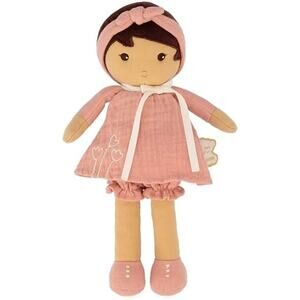 Kaloo Tendresse Fabric Doll Amadine 10” Tall - Brown Hair and Pink Linen Dress